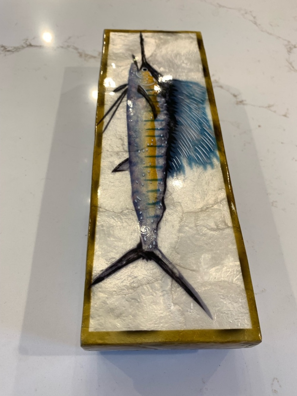 Capiz Shell Sailfish Decorative Box in Iridescent Mother Of Pearl 9” - Picture 2 of 9